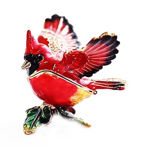 Fliegen Kardinal Schmuckschachtel. Handgemacht mit roter, schwarzer Emaille mit klaren Swarovski-Kristallen. Kommt in einer schönen Geschenkbox & kostenloser Versand