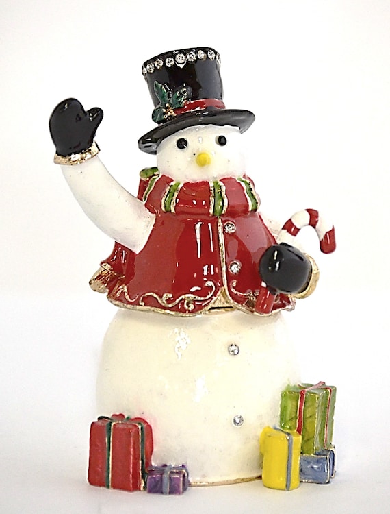 Bejeweled Snowman Trinket Box With Gifts. Hand Crafted With