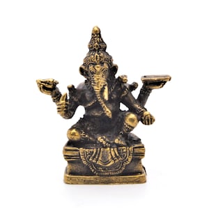Small Brass Sitting Ganesh. Hand Crafted with Lovely Patina. Free Shipping.