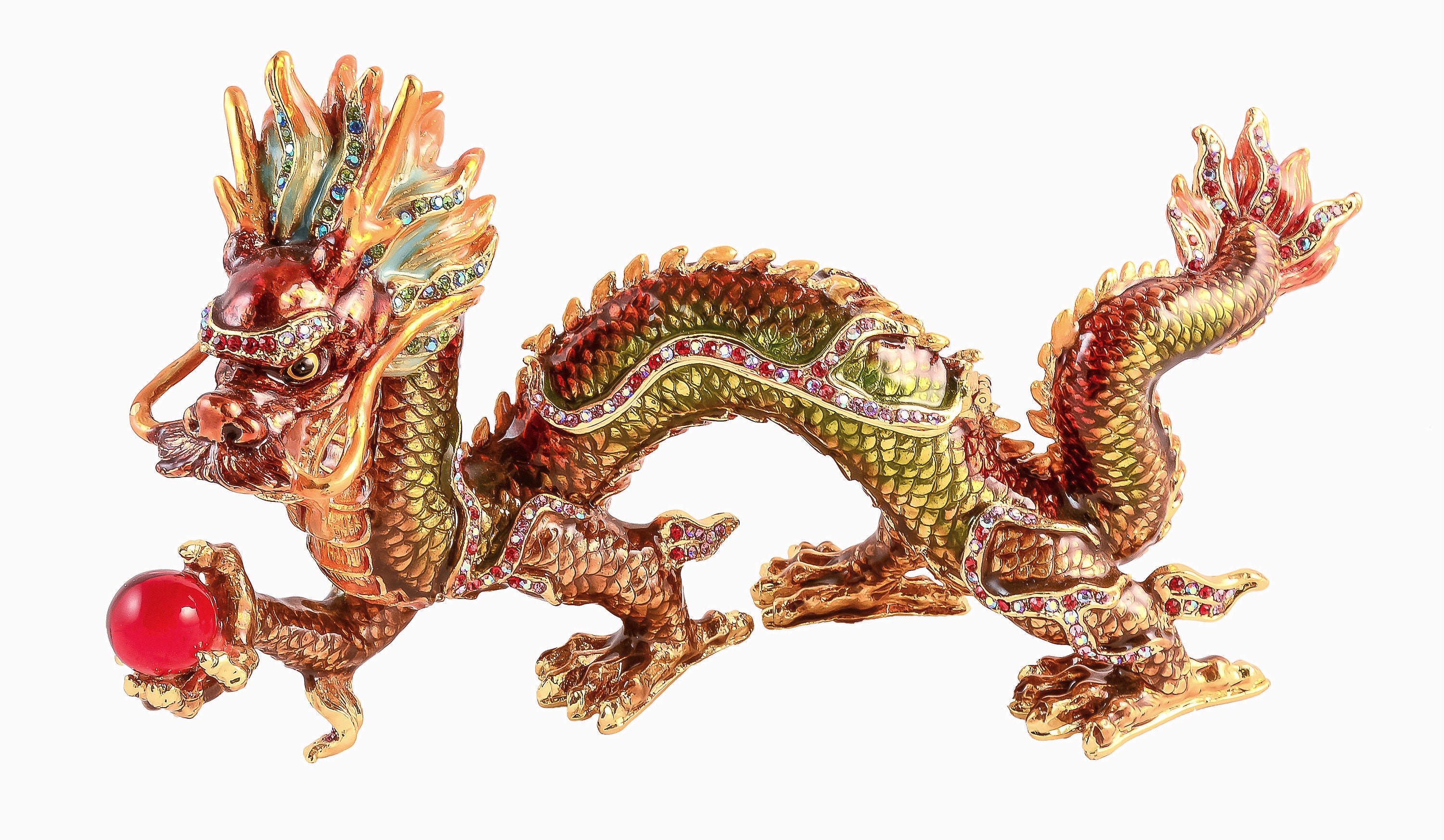 Ciel Collectables Big Dragon Trinket Box. Hand Painted Colorful Enamel with Swarovski Crystals. Amazingly Made.
