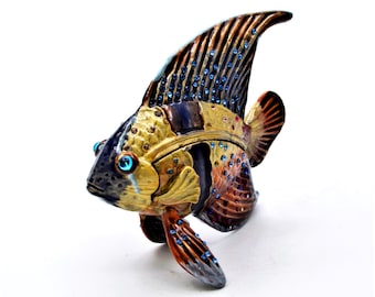 Ciel Collectables Angel Fish Trinket Box. Hand Painted Colorful Enamel & Swarovski Crystals