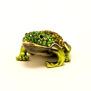 All Jeweled Small Frog Trinket Box. Hand Set Swarovski Crystals with Enamel