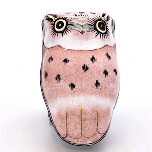 Vintage Chinese Cloisonne Owl Shape Trinket Box. Hand Painted Enamel on Copper.
