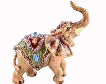 Elephant Animal Enamel Jewelry Hinged Trinket Box Jeweled Crystals Ring Storage 