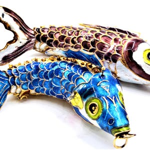 5 Inch Long Vintage Cloisonne Articulated Fish Pendant