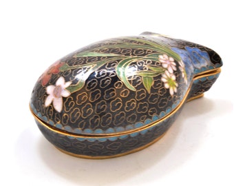 Vintage Chinese Cloisonne Unique Shape Floral Box. Hand Painted Flower Designs. Free Shipping