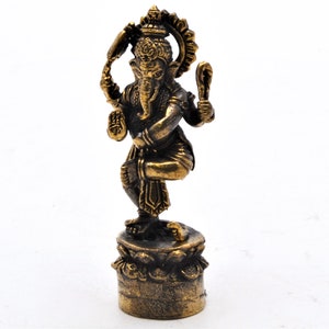 2 Inch Tall Dancing Ganesh with Snake. Hand Crafted on Brass with lovely Patina. Free Shipping