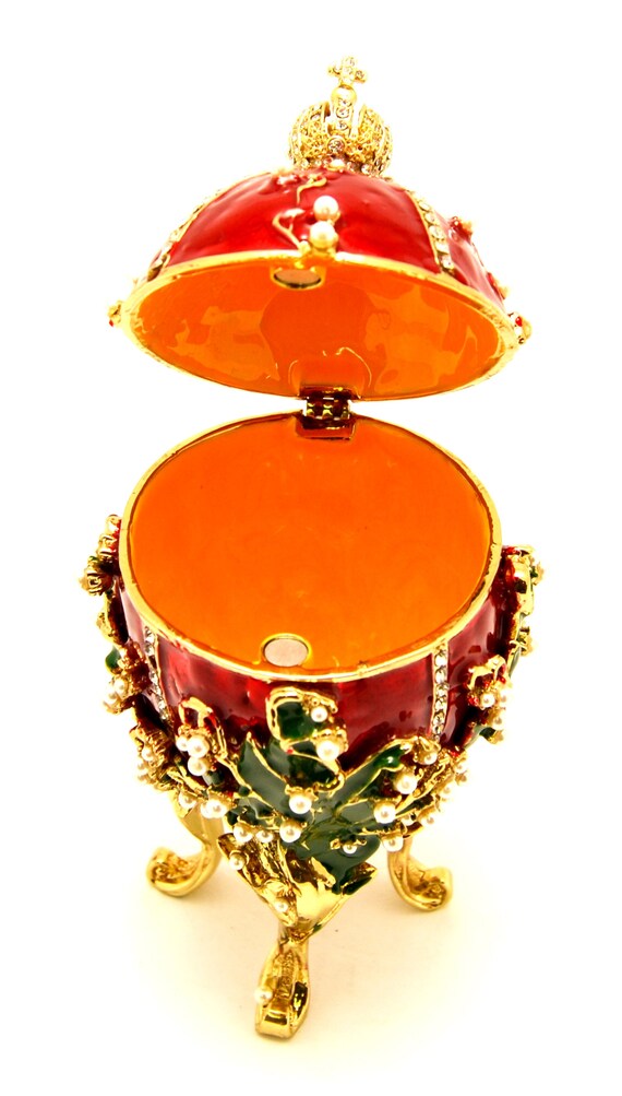 アバロンシェル 卵型置物 Ciel Collectablesのスズラン卵型小物入れ。手描きのエナメルに