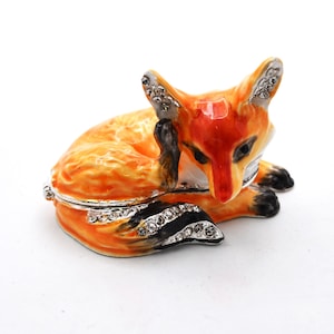 Sitting Fox Trinket Box by Ciel Collectables. Hand Made with Swarovski Crystals & Brown Enamel with Silver Plating. Free Shipping