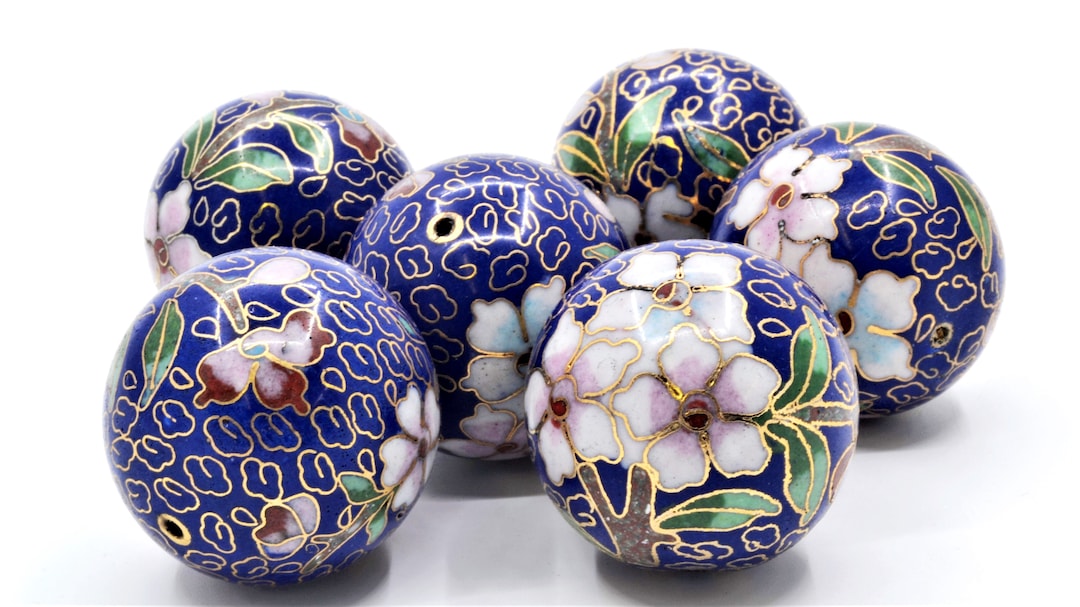 2pcs 30 Mm Cloisonne Enamel Beads. Hand Painted in Floral Etsy