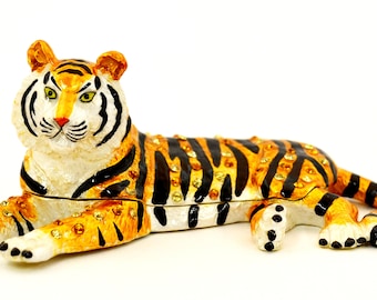 Ciel Collectables Tiger Trinket Box. Hand Set Swarovski Crystals & Enamel.