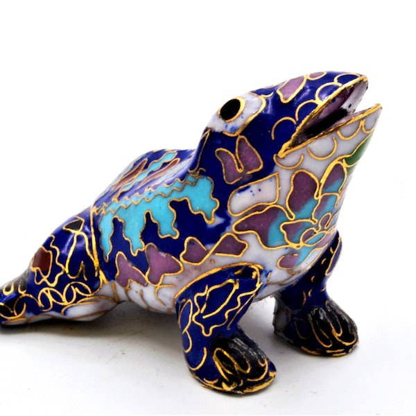 Vintage Cloisonne Frog Figurine. Hand Painted Enamel with Unusual Designs. Comes is Blue or Black