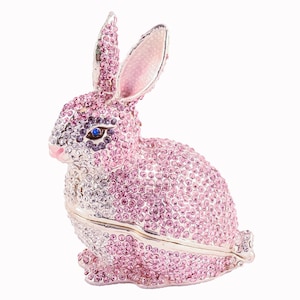 Ciel Collectables All Jeweled Bunny Trinket Box. Hand Set Pink Swarovski Crystals with Silver Plating.