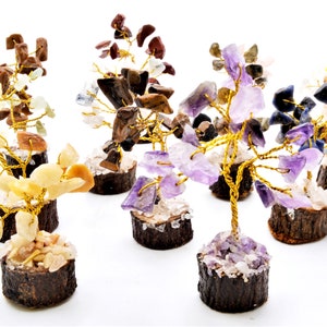 Lot of 12 Assorted Gemstone Tree. Hand Crafted & Made with Real Gemstone Chips.