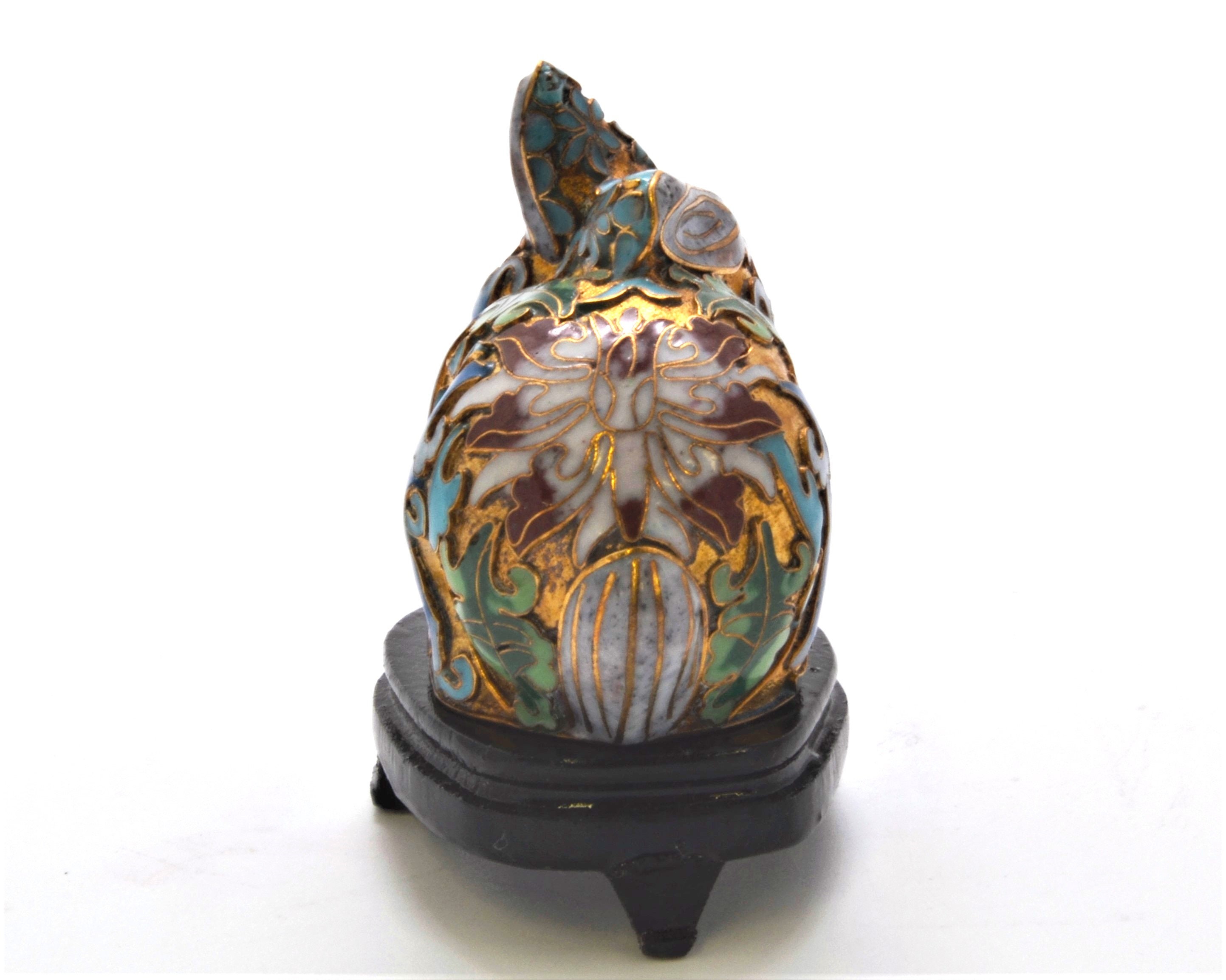 Vintage Chinese Gold Cloisonne Rabbit on Wood Stand. Hand Painted ...