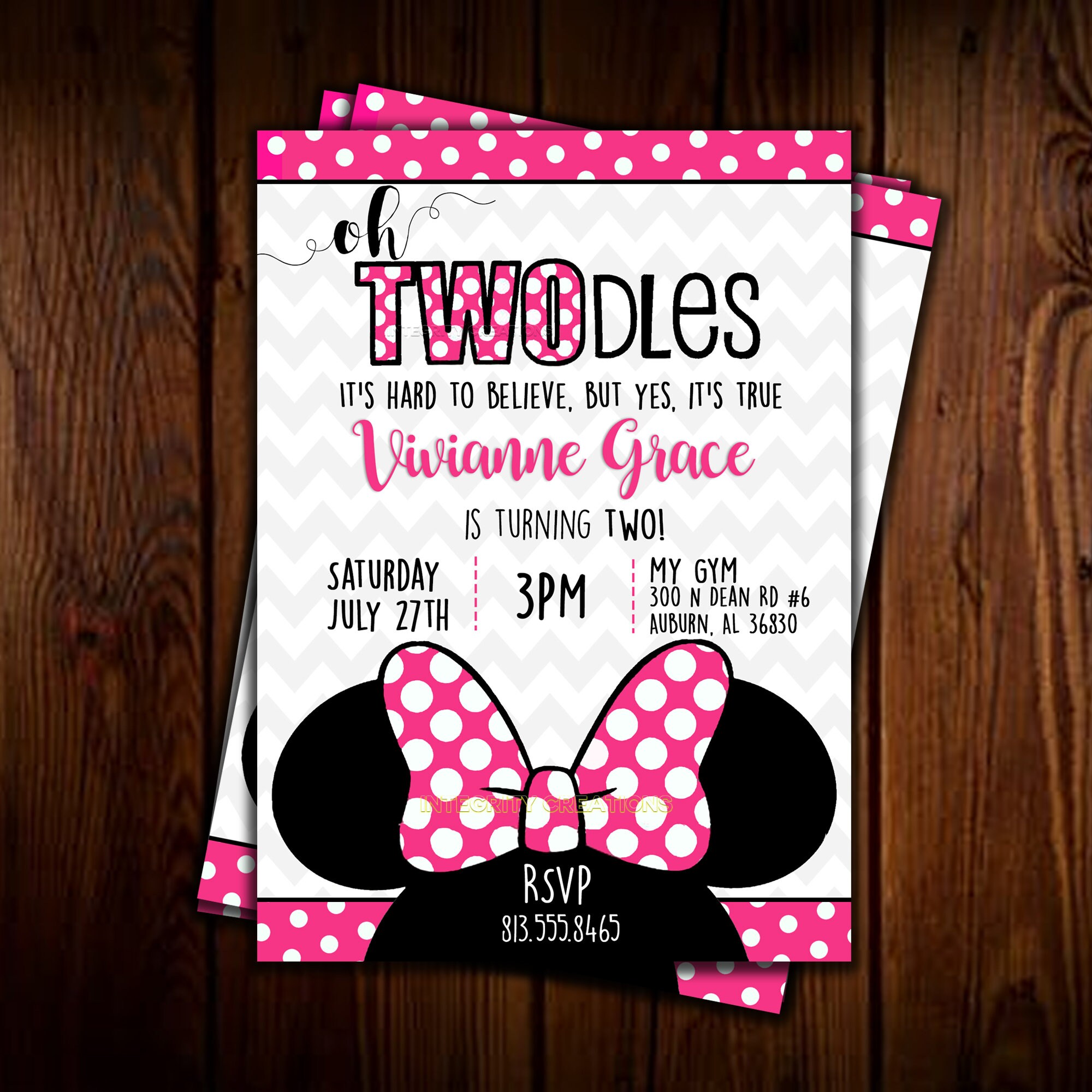 Oh TWOdles Minnie Mouse Birthday Invitations, Printable Invites