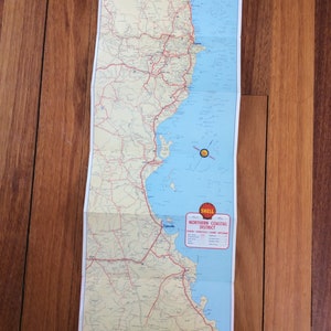 Shell huile Australie Vintage touriste carte du Nord du district côtier essence circa 1955