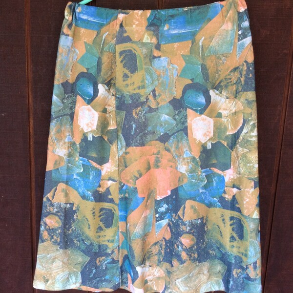 1970’s physcedelic art  photo print skirt green crystals