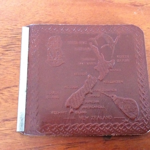Handgefertigte Vintage geprägt Maori Kiwi NZ Rechnung halten Geld Clip Vintage Leder.