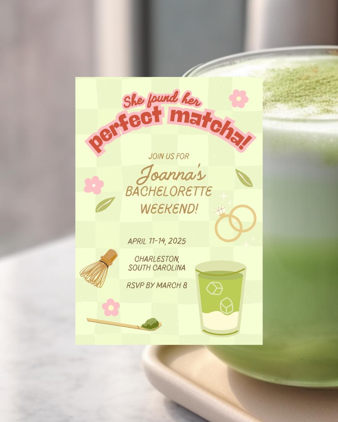 Perfect Matcha Bachelorette Party Invitation Template | Matcha Latte ...