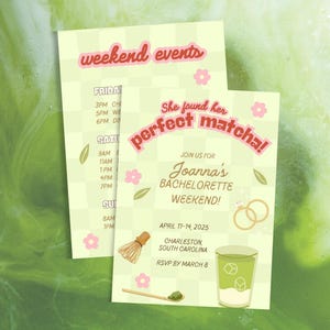 Perfect Matcha Bachelorette Party Invitation Template | Matcha Latte Editable Invite | Instant Download | Digital to Edit in Canva