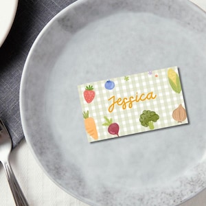 Hand Drawn Farmer&#39;s Market Place Card Template | Fresh off the Market Editable Name Tag Card