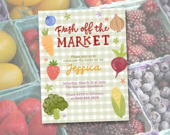 Hand Drawn Farmer's Market Bridal Shower Invitation Template | Fresh off the Market Editable Invite