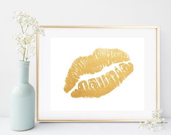 Gold Lips Wall Art Etsy