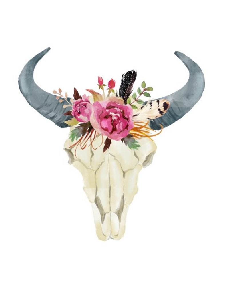 Boho Wall Decor Bull Skull Art Print Instant Download Etsy