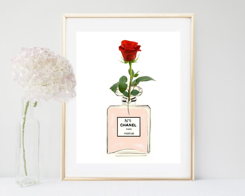 Printable Chanel Art Print Flower Wall Art Perfume Bottle Etsy