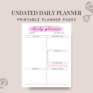 Undatierter Tagesplaner Einsatz Printable | Florale Einsätze PDF | Letter A4 A5 Happy Planner Printable Inserts
