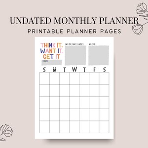 Undatierter Monatsplaner Einsatz Printable | Florale Einsätze PDF | Letter A4 A5 Happy Planner Printable Inserts