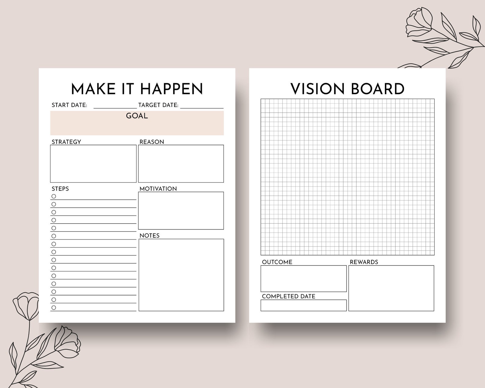 Goal Planner Printable Goal Setter Printable Inserts PDF - Etsy