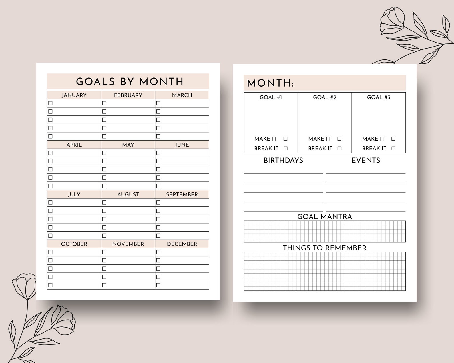 Goal Planner Printable Goal Setter Printable Inserts PDF Etsy