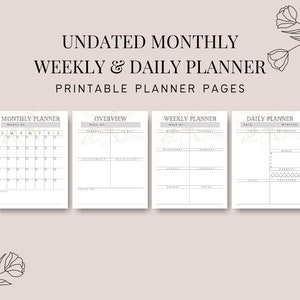 Undatierter Monats- und Tagesplaner zum Ausdrucken | Florale Einsätze PDF | Letter A4 A5 Happy Planner Printable Inserts