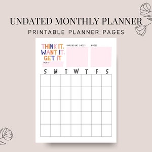 Undatierter Monatsplaner Einsatz Printable | Florale Einsätze PDF | Letter A4 A5 Happy Planner Printable Inserts