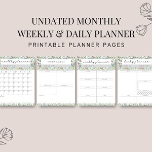 Undatierter Monats- und Tagesplaner zum Ausdrucken | Florale Einsätze PDF | Letter A4 A5 Happy Planner Printable Inserts