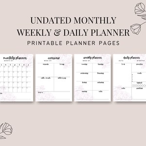 Undatierter Monats- und Tagesplaner zum Ausdrucken | Florale Einsätze PDF | Letter A4 A5 Happy Planner Printable Inserts