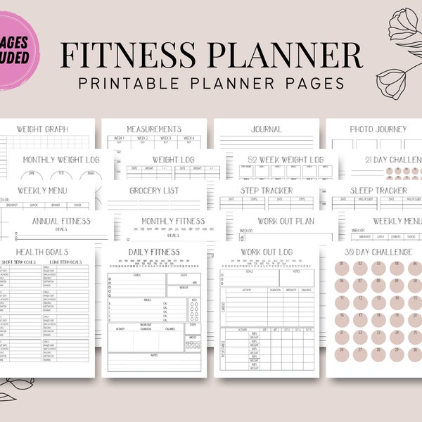 Fitness Planner Insert Printable | Printable Planner Inserts PDF | Letter A4 A5 Happy Planner Classic Happy Planner Mini