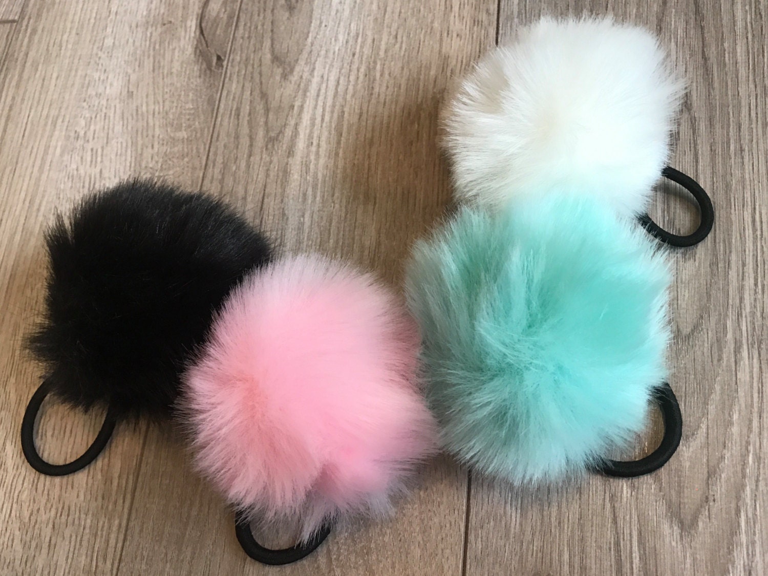 Faux fur Pom Pom hairband fur ball elastic hair band pom ...