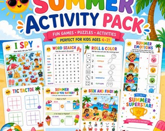 Digital Summer Activity Pack for Kids, Printable Summer Workbook, Preschool Busy Book, Homeschool Summer Learning Binder, Travel Activities