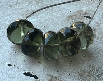 Moldavite Faceted Checkered Cut Rondelle Beads | Quantity 5 | 5.75x3mm | Meteorite | Tektite | Green Moldavite From Czech | 112012