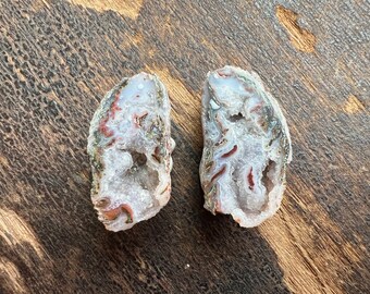 White Quartz Tabasco Geode Pair | Cab Supply | Geode | Mexico Geode | Druzy Geode | Earring Supply | Baby Mini Micro Geode |26mm | 20410