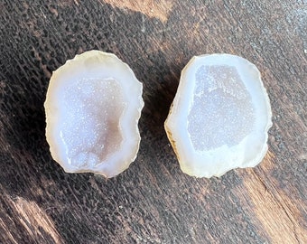 White Snow Tabasco Geode Pair | Cab Supply | Geode | Mexico Geode | Druzy Geode | Earring Supply | Baby Mini Micro Geode | 21mm | 50805