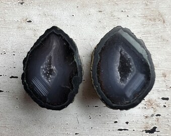 Gray Tabasco Geode Pair | Cab Supply | Natural Mexico Druzy Geode | Earring Supply | Cabochon | Baby Mini Micro Geode | 26mm | 102530