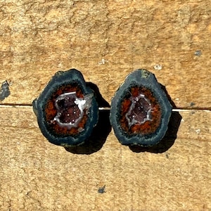 Red Tabasco Geode Pair: Mexican Druzy Cab Supply (16mm, Mini Geode Pair) 2313
