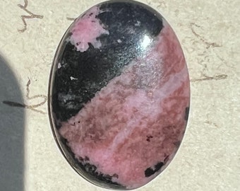 High Quality Pink Rhodonite with Tourmaline Cabochon | Oval Rhodonite Cab | Pink and Black | Silversmith Supply | 30mm | RH4