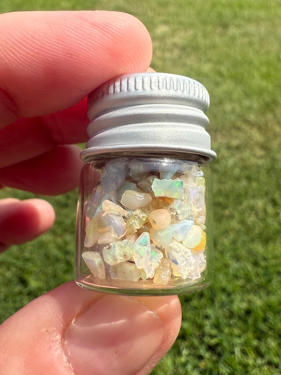 Lots of Flash Ethiopian Welo Opal Chips Jar | Small Chip Opal | Gemstone Rough Opal | 26 Carats | Orgonite | 33001