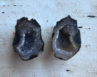 Gray Tabasco Geode Pair | Cab Supply | Natural Mexico Druzy Geode | Earring Supply | Cabochon | Baby Mini Micro Geode | 18mm | 83128