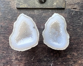 White Snow Tabasco Geode Pair | Cab Supply | Geode | Mexico Geode | Druzy Geode | Earring Supply | Baby Mini Micro Geode | 19mm | 50802